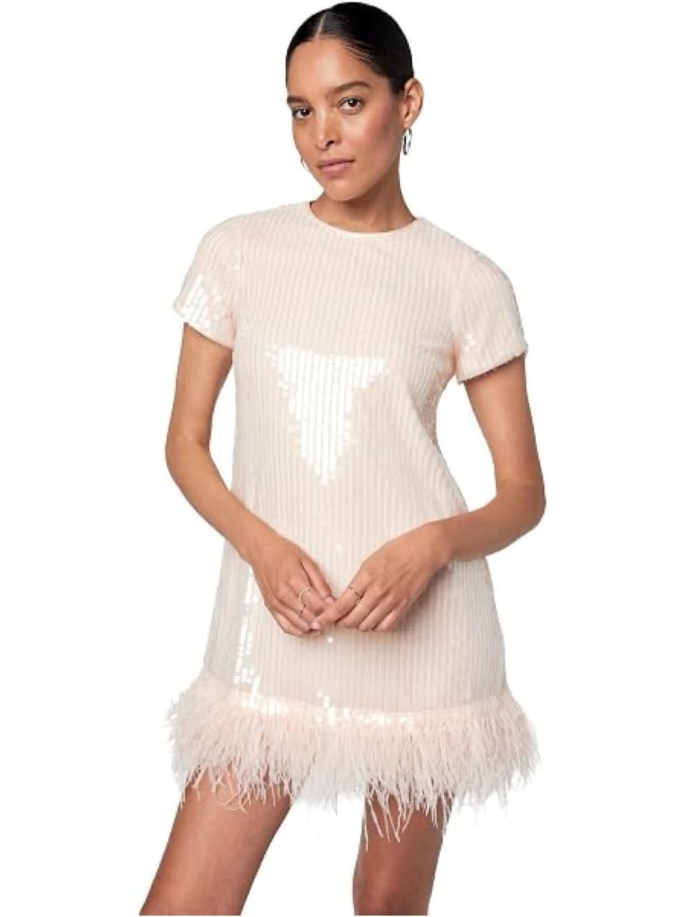 Likely Blush Sequin Feather Trim Mini Dress
